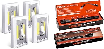 VIBELITE Closet Light, Battery Operated Switch Light, Tap Light, Touch, Push Night Lights & Magnetic Pickup Tool with LED, Telescoping Magnet Flashlight, Gadget Tools