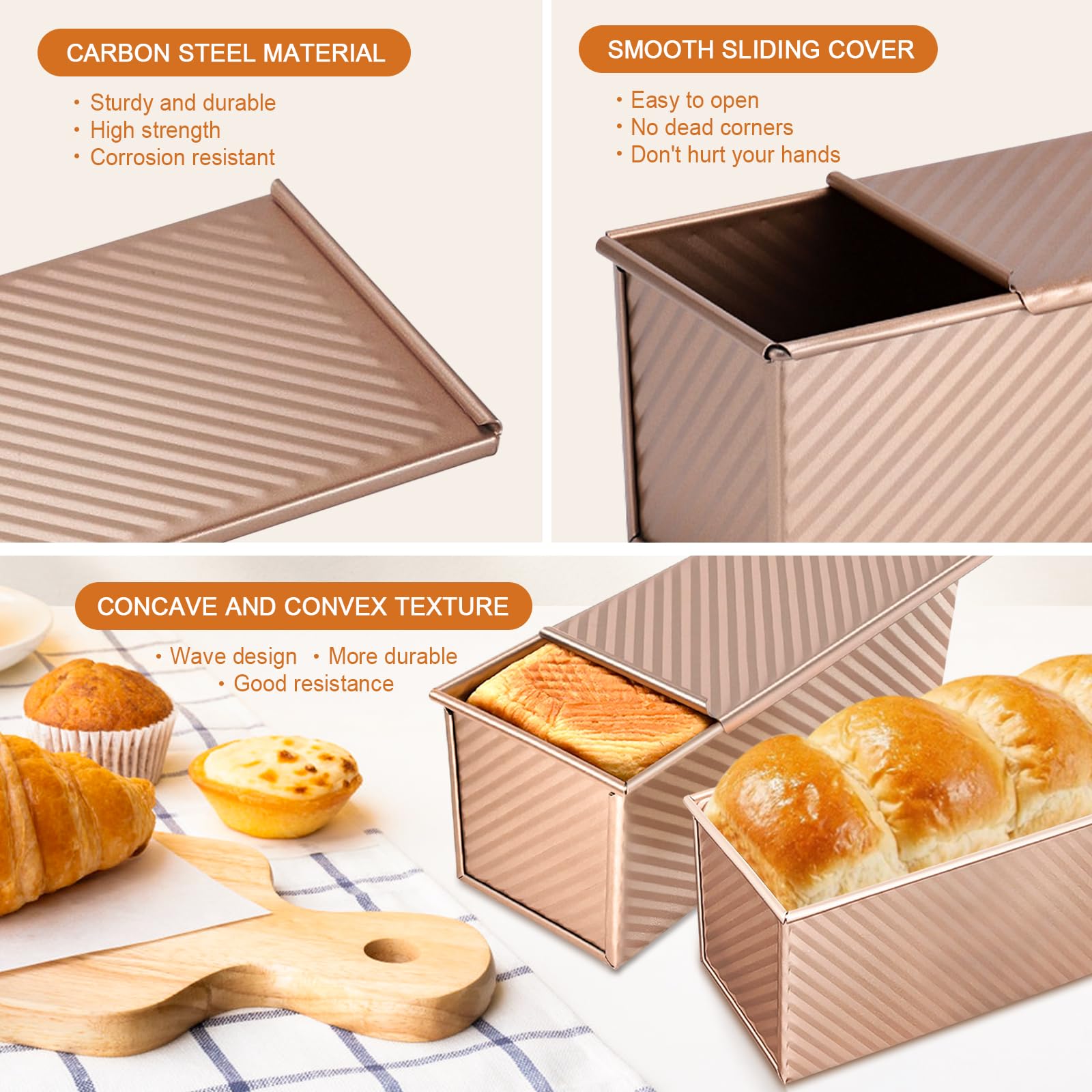 Teglia per pane antiaderente con coperchio, in acciaio al carbonio, con coperchio, per pane tostato e pane, facile da usare