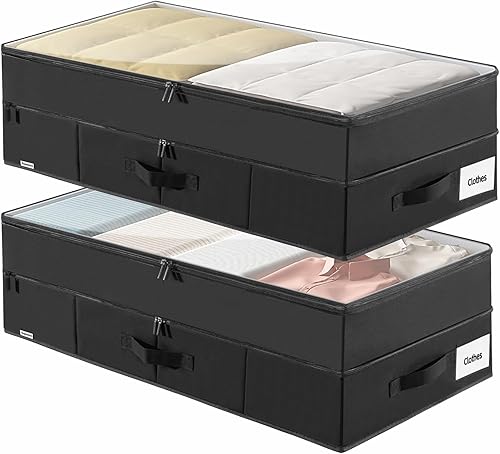 Contenedores grandes de almacenamiento debajo de la cama, paquete de 2 contenedores de almacenamiento de doble capa debajo de la cama con 3 asas,