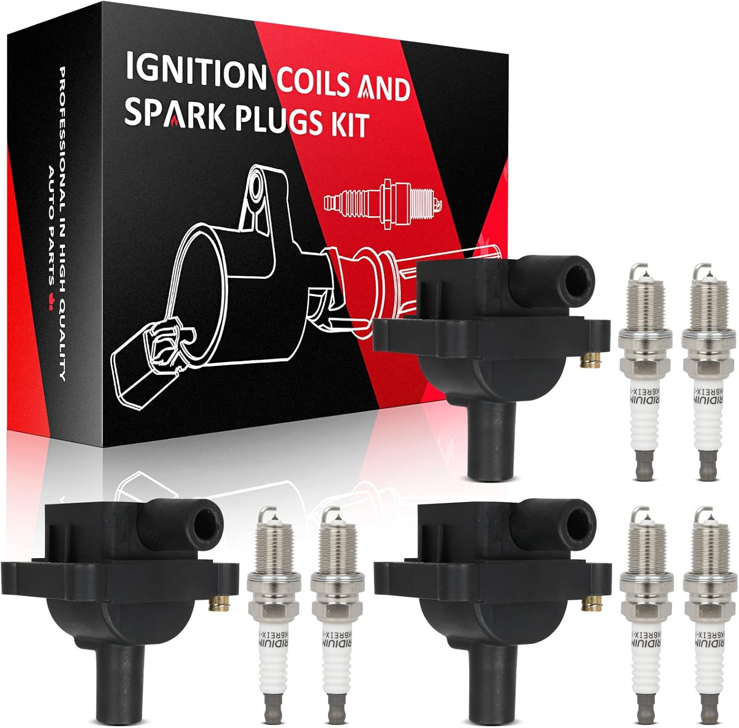 SCITOO Set of 3 ignition coils with 6 iridium Spark Plugs Replacement for Honda S2000 2.0L 2000-2003 Replace UF298