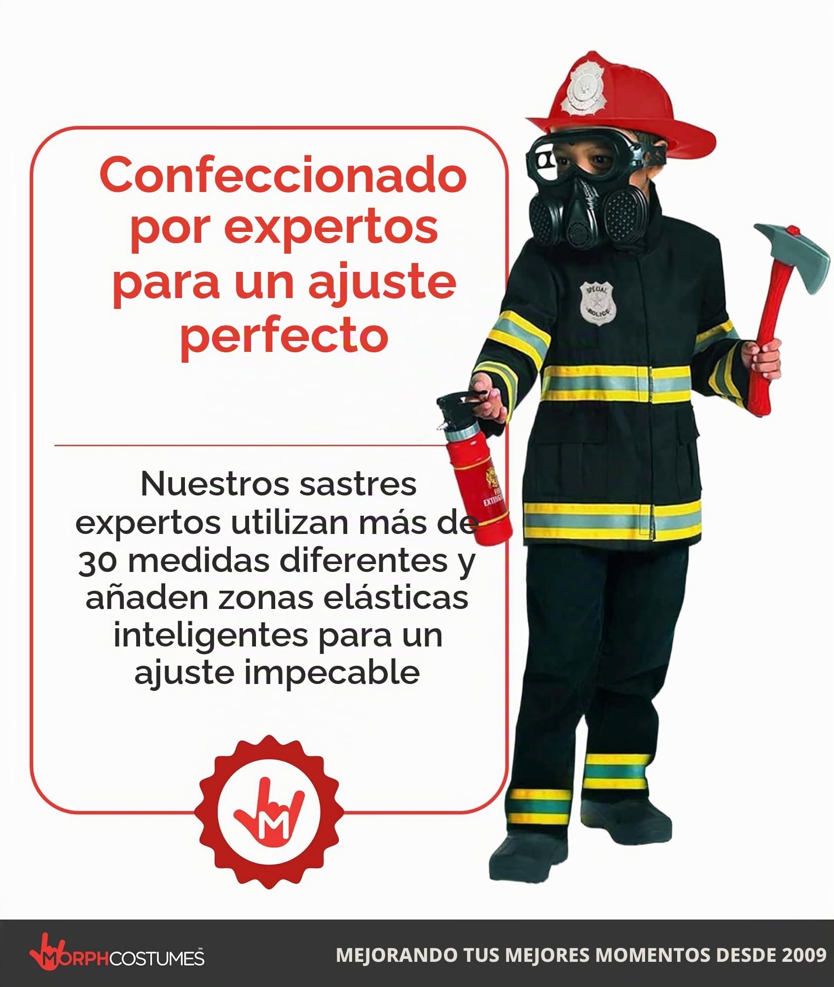 Morph - Disfraz de bombero infantil, disfraz de Halloween para niños, tallas S, M y L