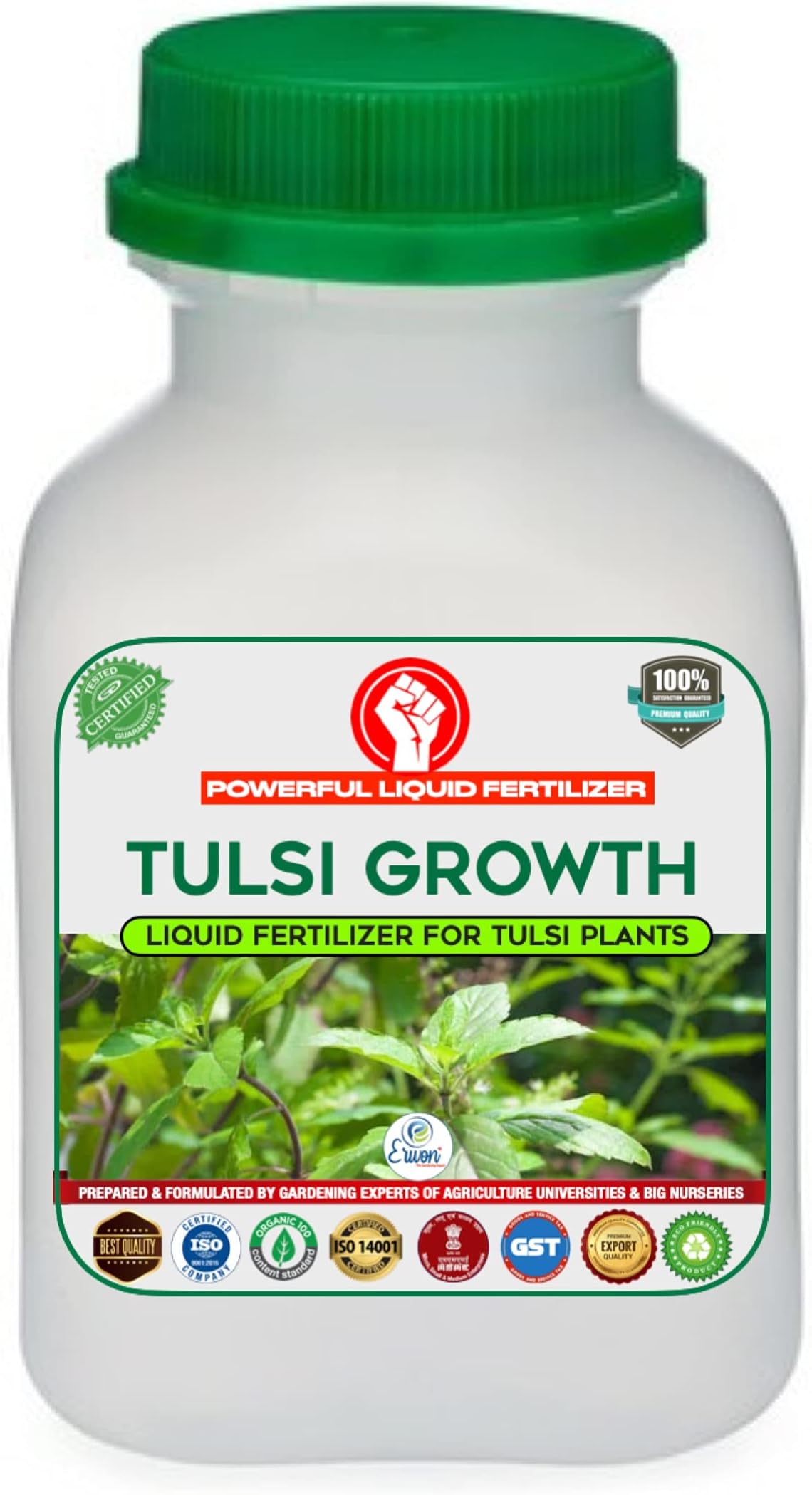 Erwon® Tulsi Growth, Premium Essential Powerful Liquid Fertilizer for the Best Growth of Holy Tulsi Plants with Growth Nutrients and Charged Micro-organism (100 ml)