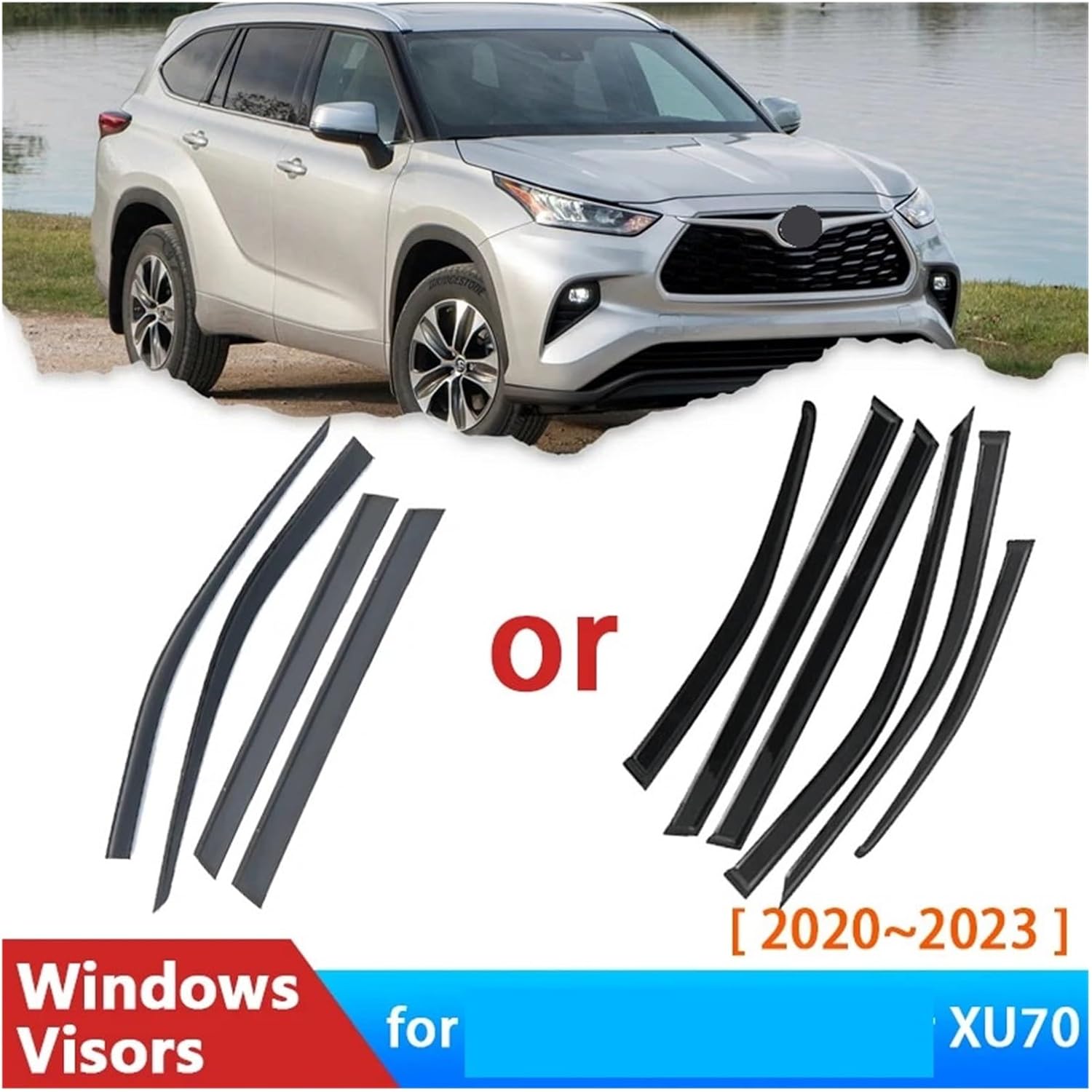 Deflectors Compatible with Toyota Highlander Kluger XU70 70 2023 2022 2021 2020 IV Accessories Car Side Window Visor Rain Eyebrow Guard Wind(6PCS Transparent)