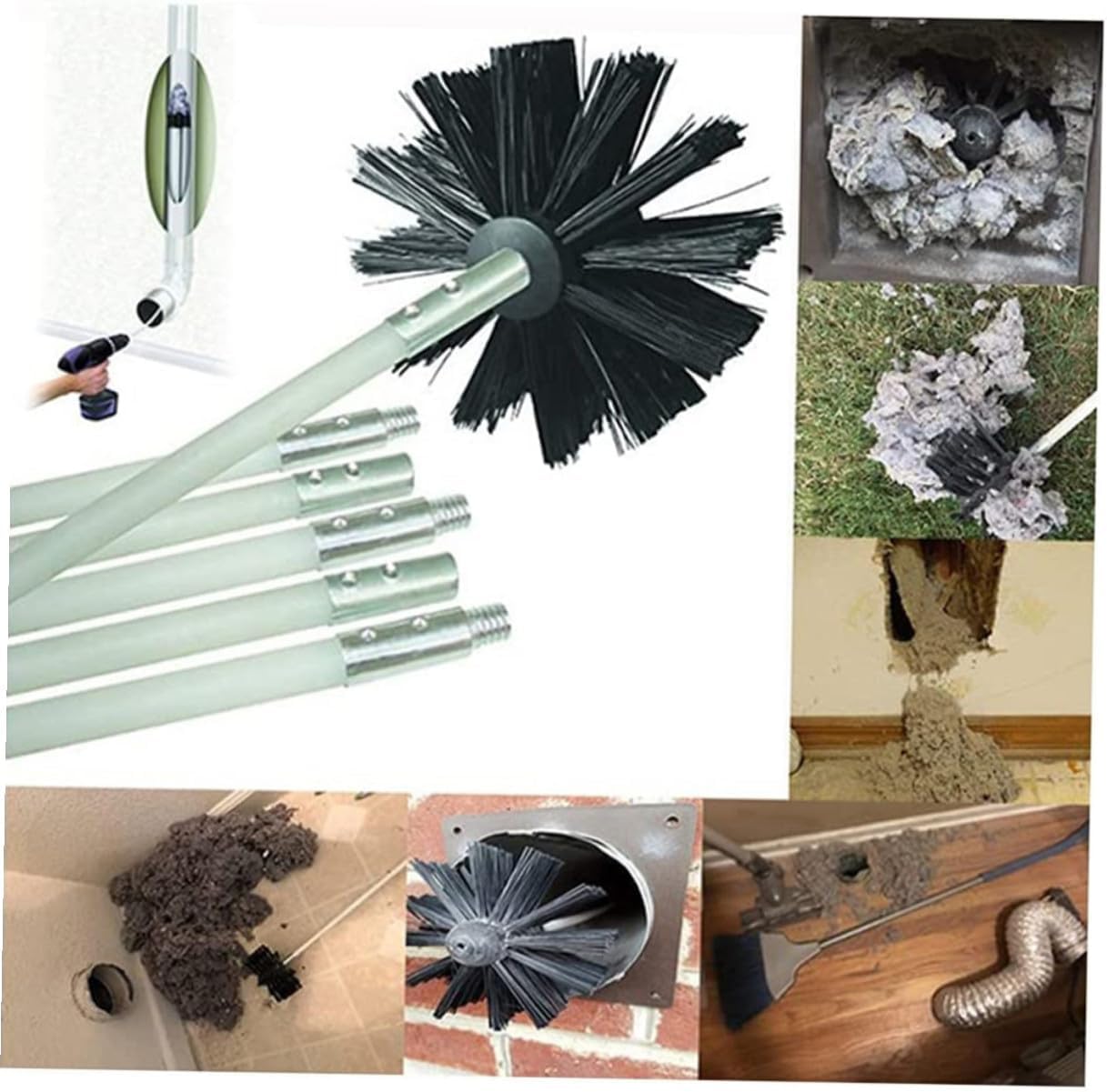 STOBAZA Flexible Chimney Brush Cleaning Kit 610mm with 4 Rods and Nylon Brush Head for Dryer Vent and Duct Cleaning, Lint Remover Tool Set for Fireplace and Stove Maintenance