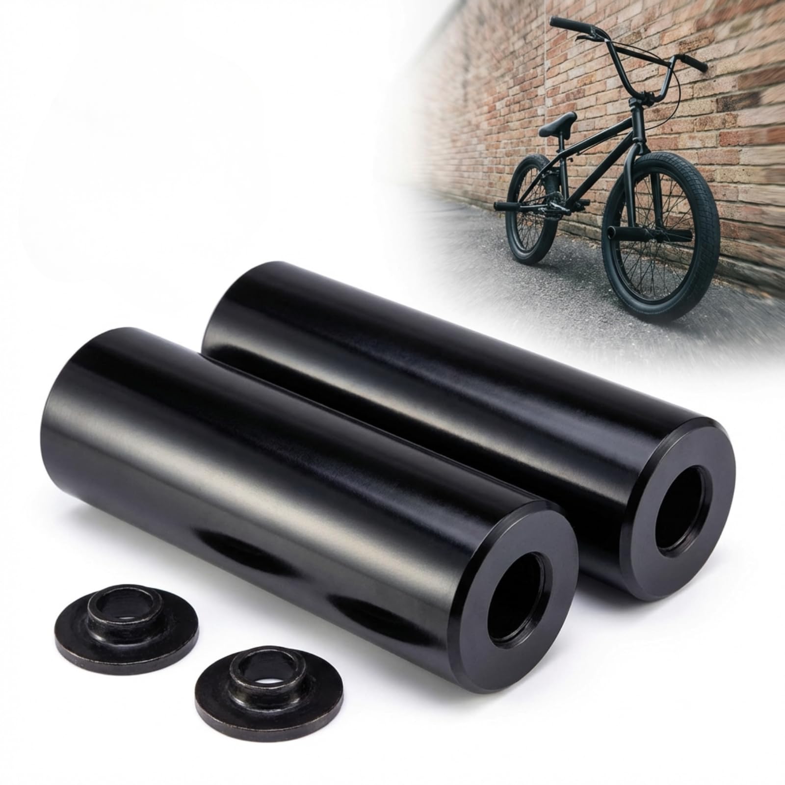 Durable BMX Pegs for Grinding, Co-Mo Steel, 110mm Length, 38mm Diameter, 14mm Axle Hole with 3/8" Adapter, Black