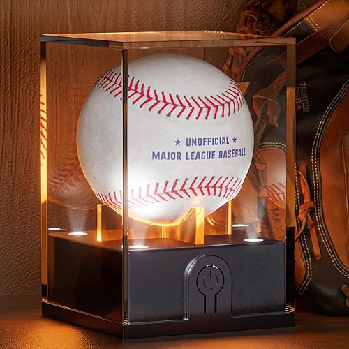 Miniatura 8 de Estuche de exhibición de béisbol con luz, estuche de béisbol acrílico para exhibición, soporte de béisbol con protección UV, estuche transparente de