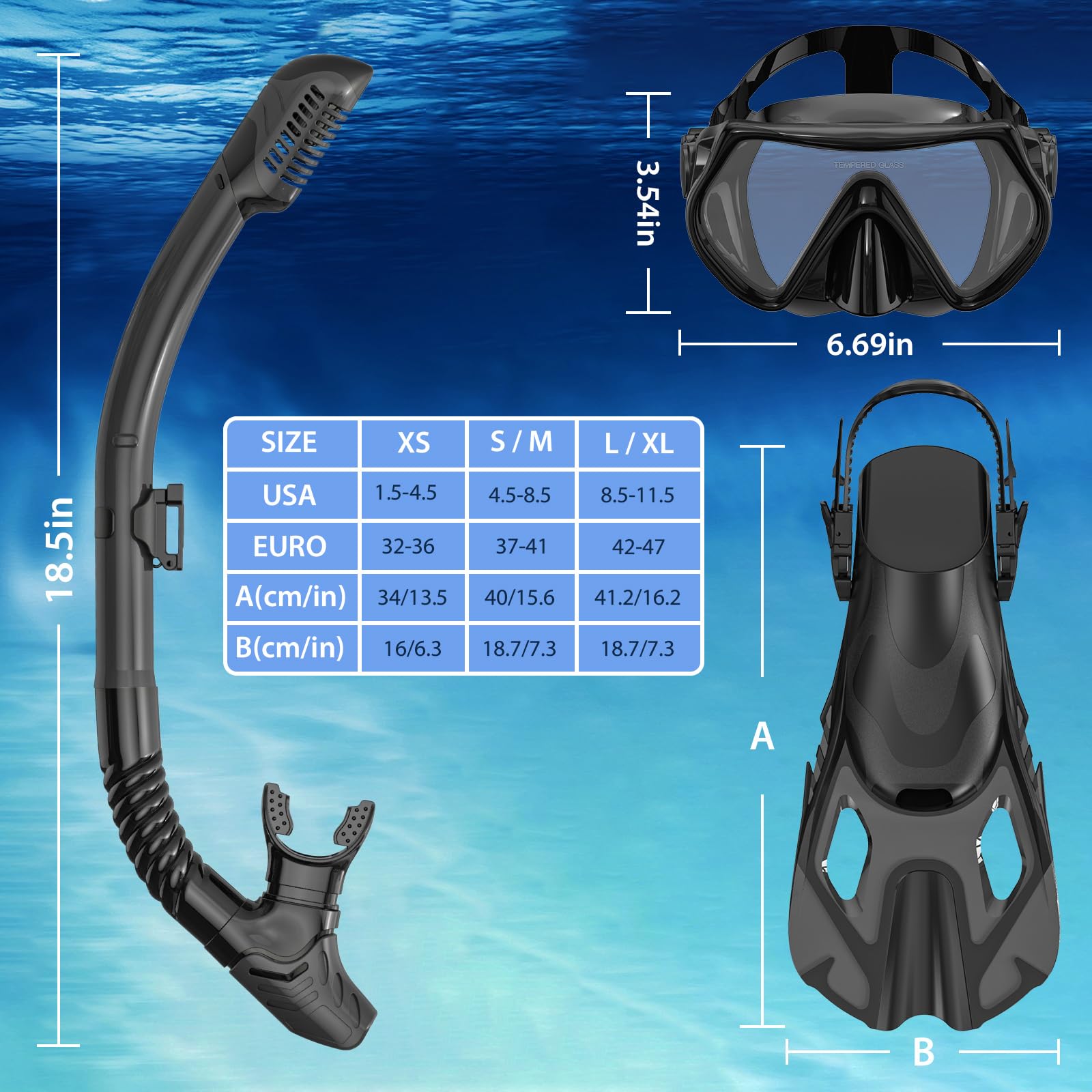 Sprzęt do nurkowania dla dorosłych, zestaw do snorkelingu z maską, do nurkowania na sucho, zestaw do nurkowania, podróżny pakiet do nurkowania, panoramiczny widok przeciwmgielny zapobiegający wyciekom