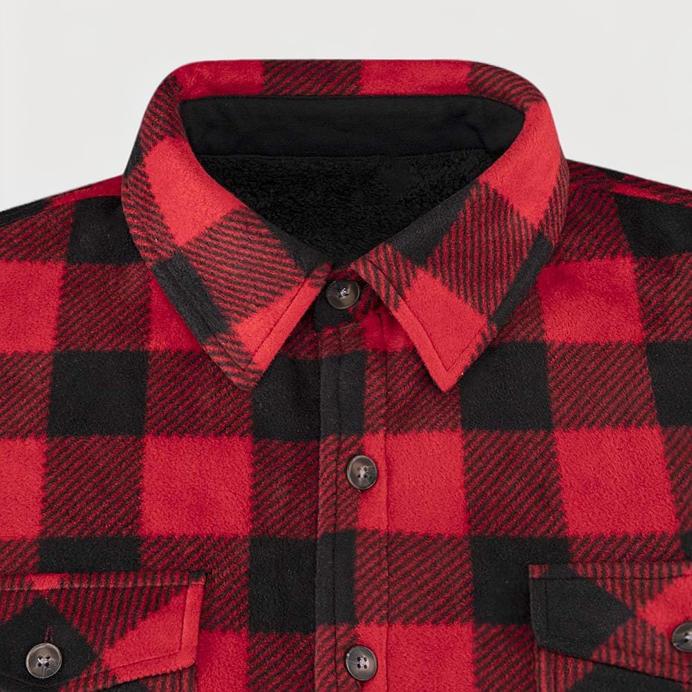 ThCreasa Mens Sherpa Fleece Lined Flannel Shirt Jacket Warm Button Down Plaid Shirt-Jac - Image 7