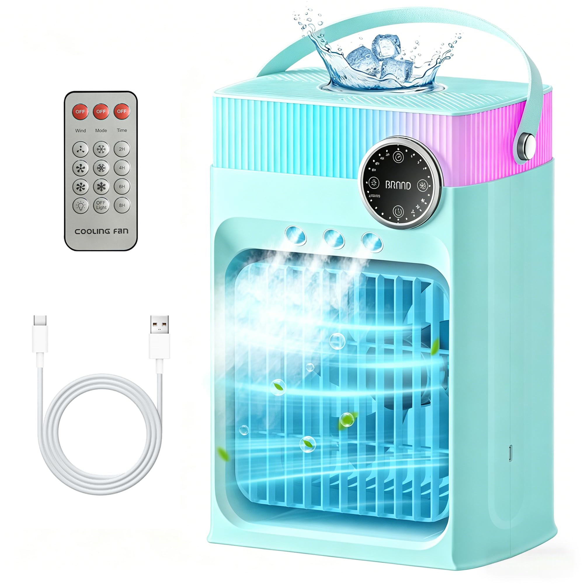 Aires Acondicionados Portátiles, Mini Unidad de Aire Acondicionado y Ventilador de Refrigeración para Dormitorio, Pequeños Enfriadores de Aire de 1200 ML con Control Remoto(Rosa Pastel)