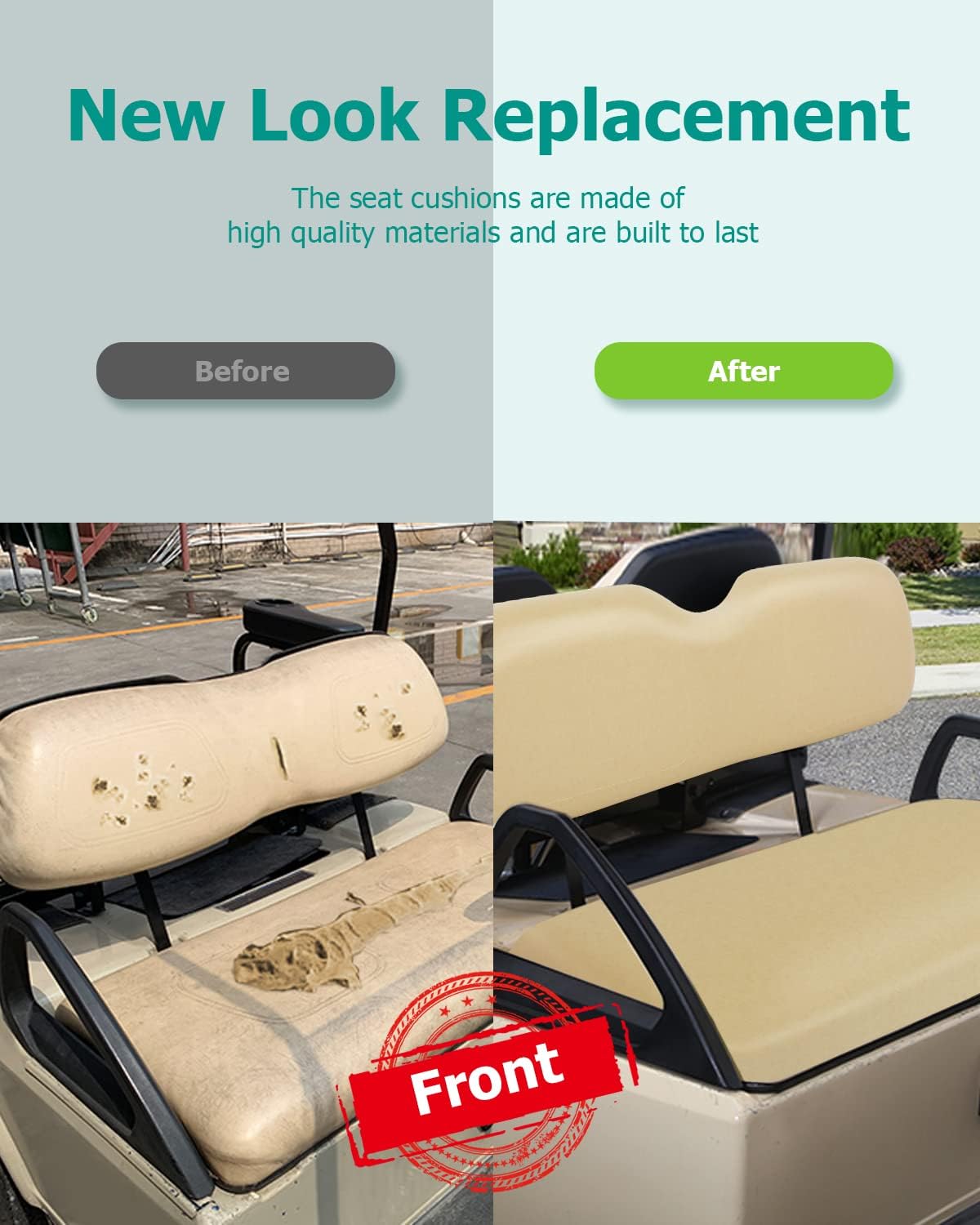 Front Seat Replacement Cushions for EZGO TXT Golf Cart, Bottom Assembly, Dedicated Buff, 2 Piece Set