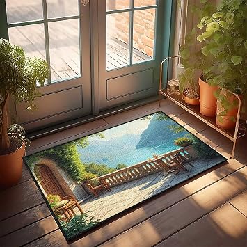 BDIS Home Decor Men Serene Terrace with Breathtaking Lake View Doormat Funny Shoes Inside Door Mats for Home Entrance40X60CM