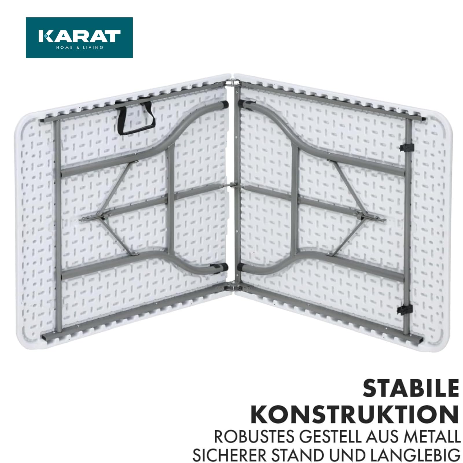 KARAT - Mesa de jardín plegable de plástico 180 x 75 cm - Mesa buffet con asa - Mesa plegable para jardín, terraza y balcón - Mesa de camping para 6 personas (Akita)