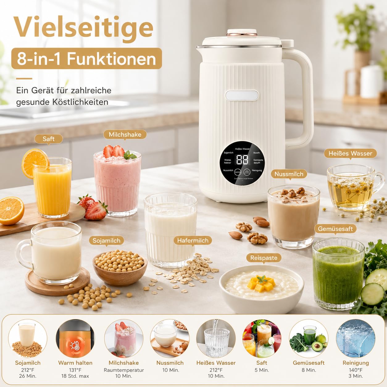MylkBar Deine 8-in-1 Pflanzenmilch-Maschine Mit Selbstreinigung, 1200 ml Milchbereiter Für Hafermilch, Sojamilch, Nussmilch, Smoothies, Säfte Und Porridge (Grün)