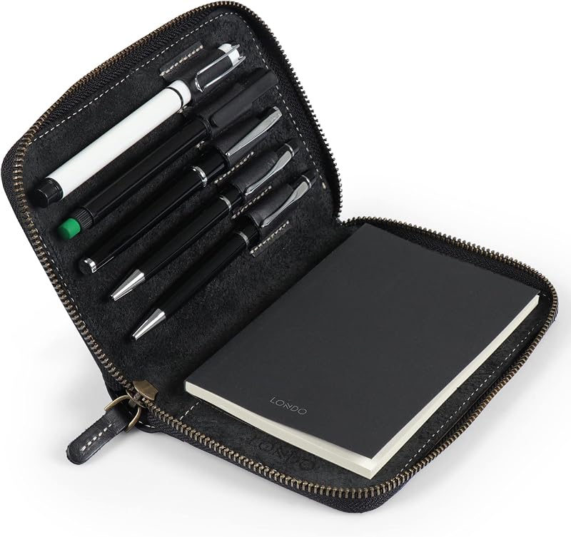 Genuine Leather Padfolio – Portfolio Folder with Pencil Holder, Notepad & Zipper Closure for Business, Office & Travel