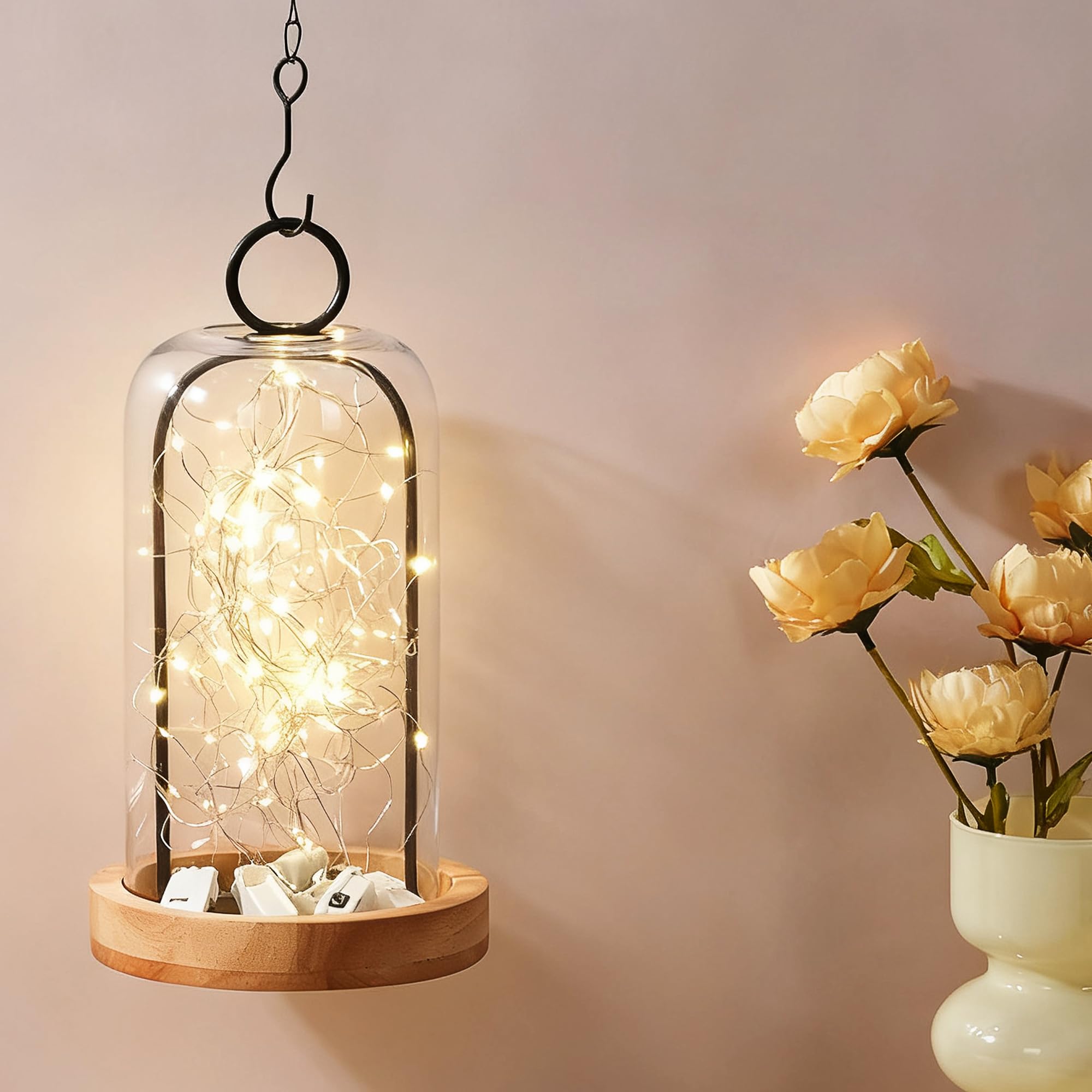 Portavelas de metal de latón vintage versátil de 12 pulgadas de alto con cúpula de vidrio resistente hecha a mano y base de madera natural para velas y plantas, industrial, granja, shabby chic