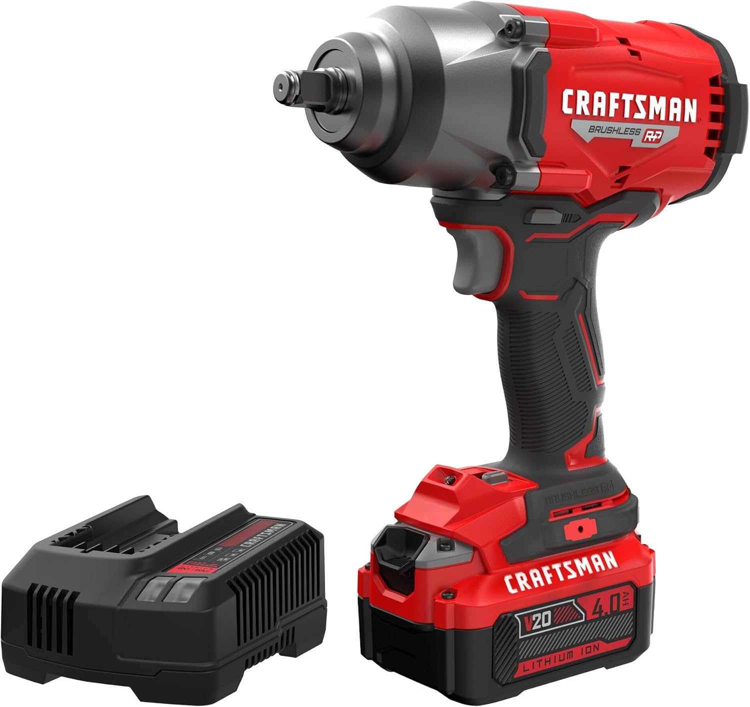 CRAFTSMAN V20 1/2 Inch Cordless Brushless Impact Wrench - 1000 ft-lbs Breakaway Torque, 4Ah Battery & Charger (CMCF940M1)