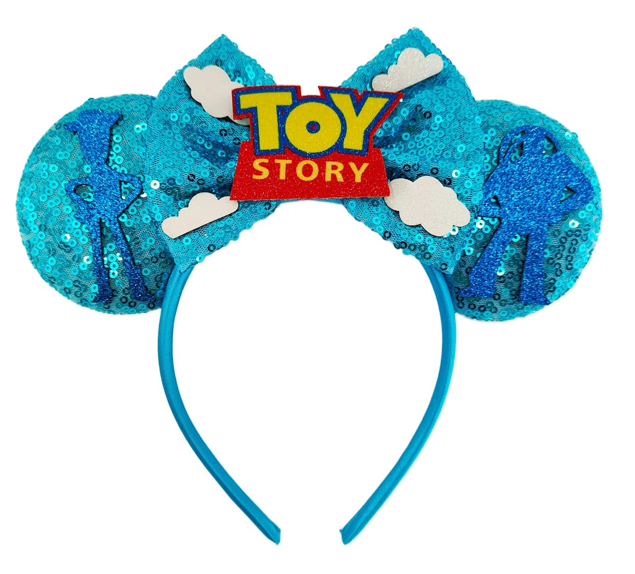 WW-WONDERFULWORLD Shiny Mouse Ears Headbands With Bows, for Costume Cosplay Glitter Party, for Adult, Blue + Cloud + Dancer; 2TOY