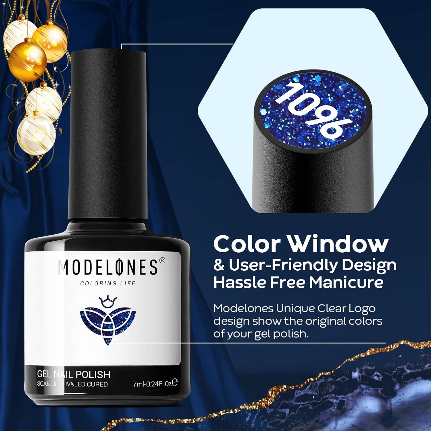 modelones Blue Gel Nail Polish Set, 6 Blue Christmas Color Changing Gel Polish Winter Glitter Nail Polish Gel Kit Soak Off LED Nail Art Manicure Holiday Gifts for Women Girls DIY Home Salon