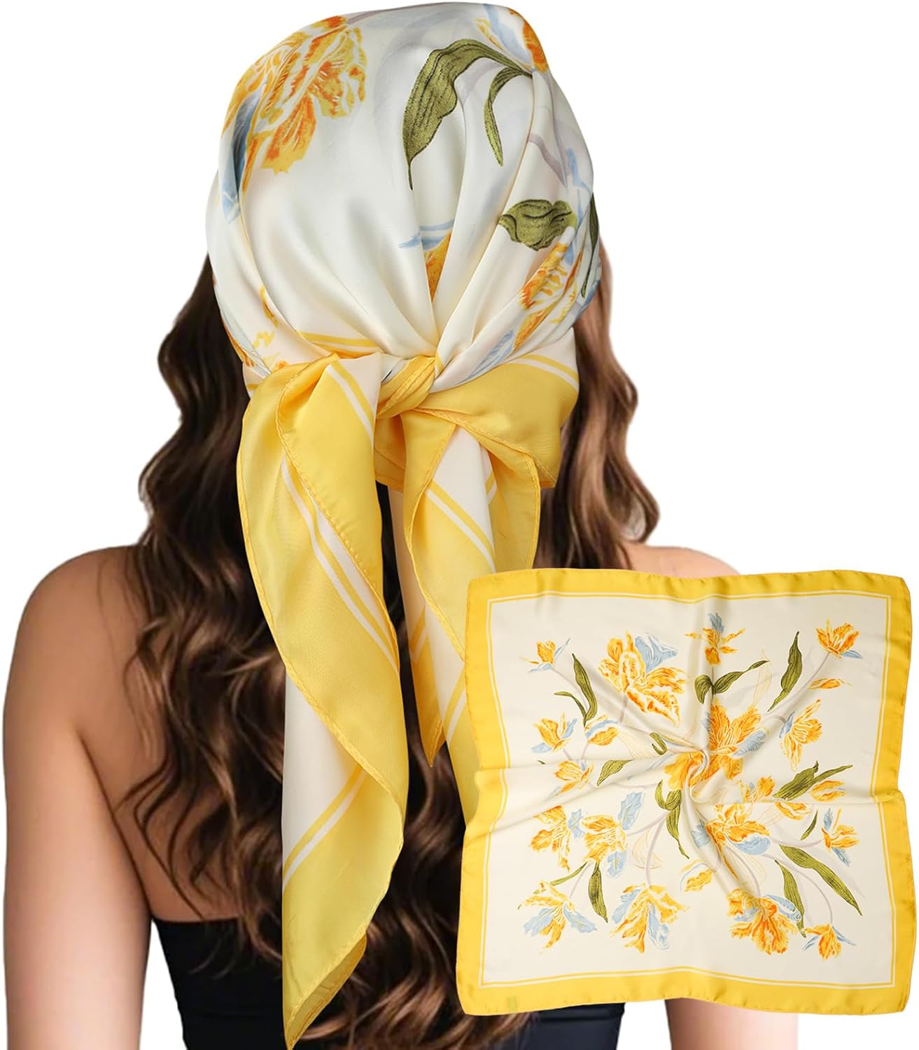 Sumolux Head Hair Scarf for Women Like Satin Silk Scarf Bandana Hair Wrapping Night Large Square Scarves 27.5"