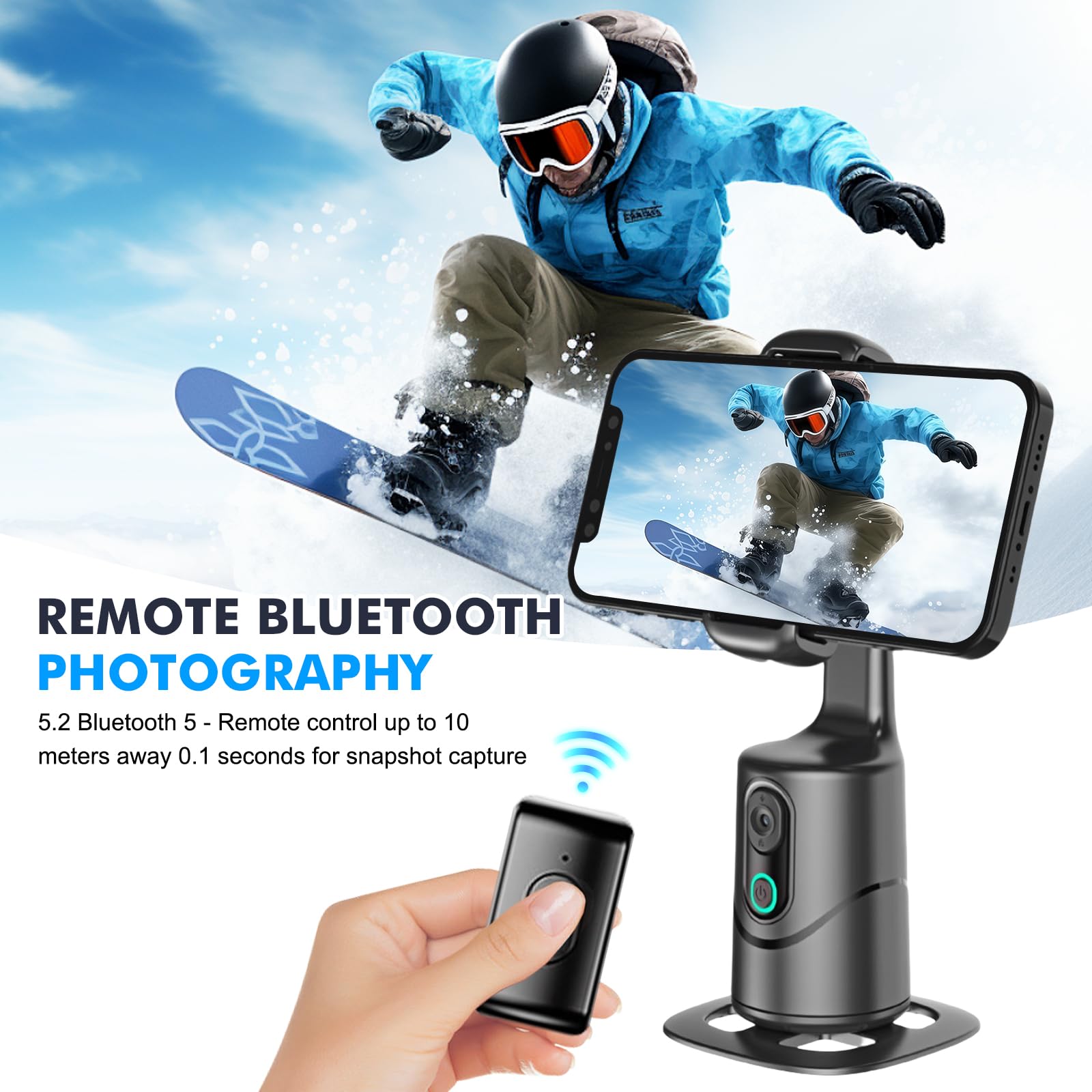 Gimbal per cellulare, con riconoscimento automatico del viso e tracciamento a 360 gradi, treppiedi per smartphone con telecomando, controllo gestuale, per Vlog TikTok Live Video Registrazione Gimbal