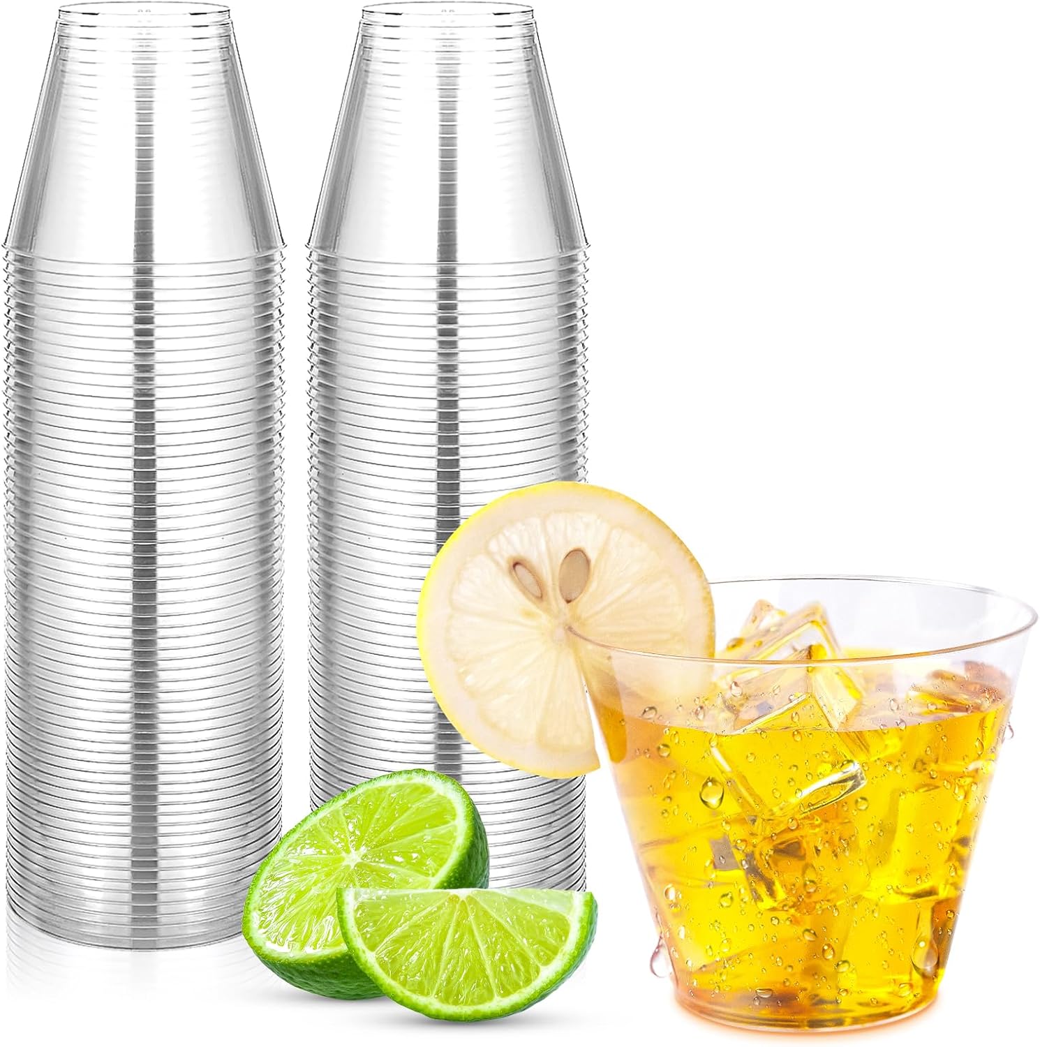50Counts 9OZ. Clear Plastic Cups, Disposable Cups Classic 9 Ounce Squat Cups Party Tumblers Plastic Wine Glasses Disposable Party Wedding Events 9OZ-50-Clear