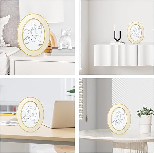 Vista 14 de SWTHONY Marcos ovalados de 5 x 7 pulgadas, marco de fotos moderno plateado de 5 x 7 con parte frontal de vidrio de alta definición Plata