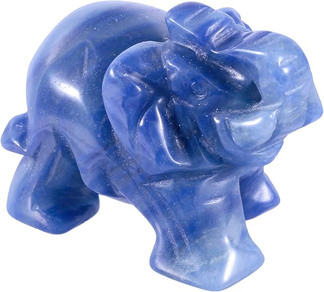 Nupuyai Blue Aventurine Carved Crystal Animal Elephant Statue Figurine, Good Luck Gift Energy Healing Mini Crystal Ornament for Home Office Decor