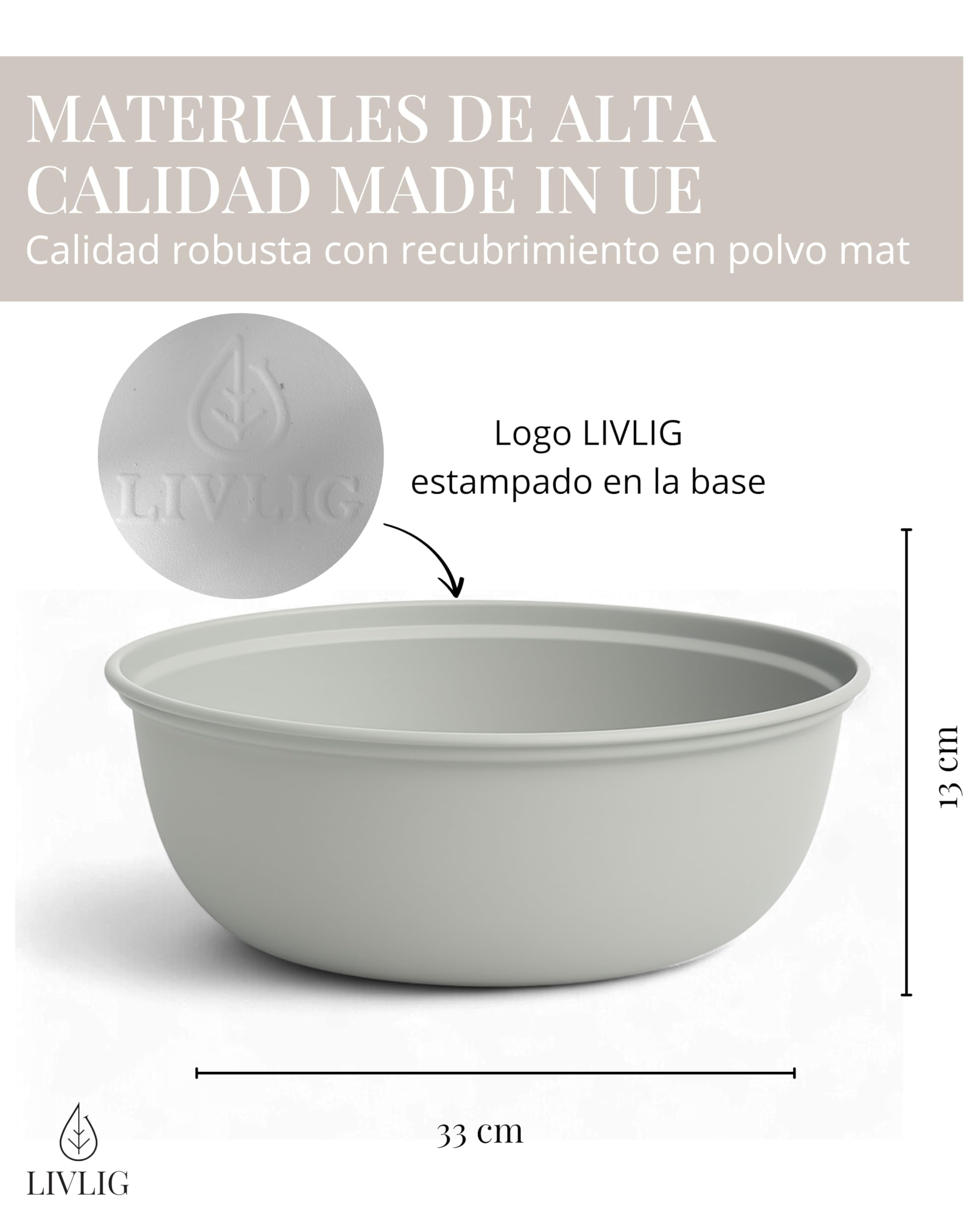 Livlig53 LIVLIG Bandeja para plantas redonda de 33 cm, cuenco de metal, cuenco de lavado fabricado en Europa, uso versátil como cuenco decorativo, cuenco de lavado, cuenco de Adviento, Greige