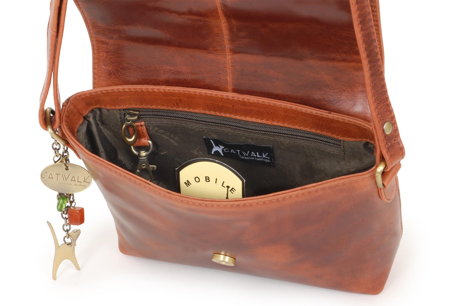 Catwalk Collection Handbags - Bolso Bandolera de Piel de Mujer - Bolso Cruzado Pequeño con Solapa - Bolsito con Correa Ajustable - Freya