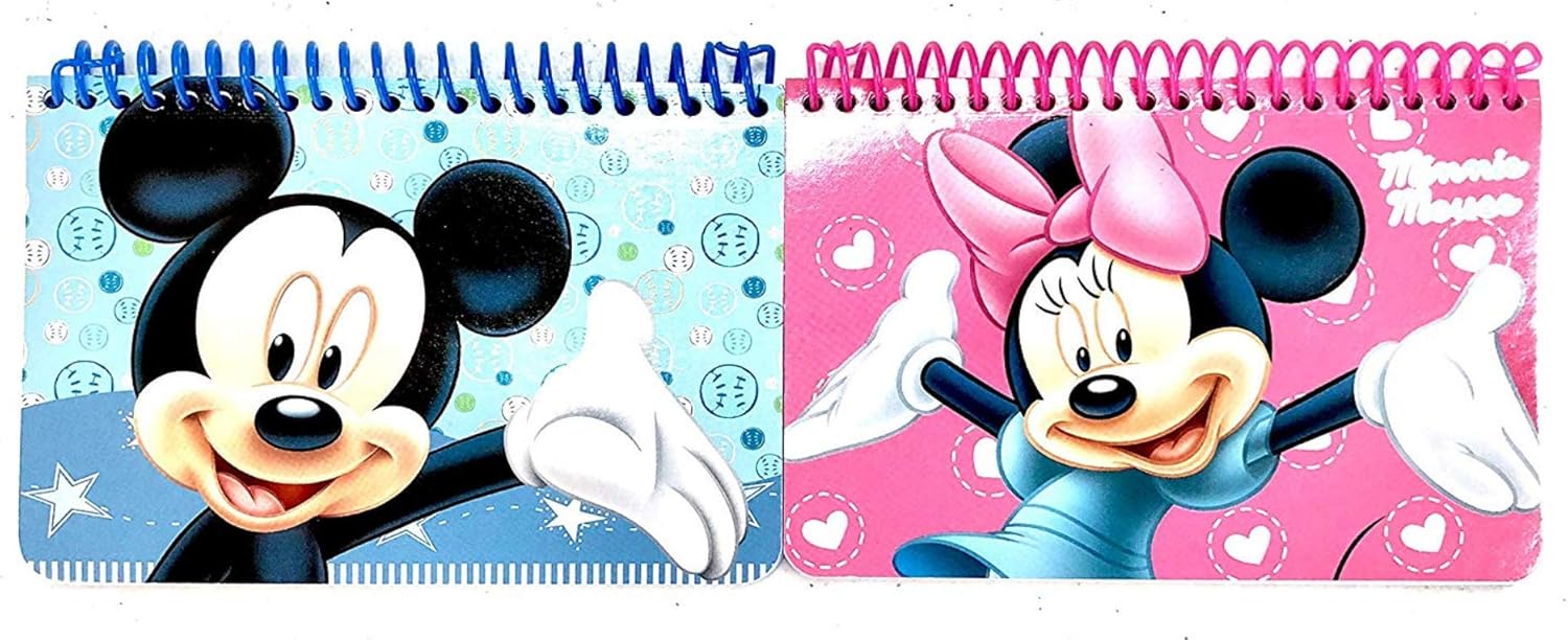 Disney Mickey and Minnie Mouse Drawstring Backpacks Plus Lanyards with Detachable Coin Purse and Autograph Books (Set of 6) (Pink Blue)
