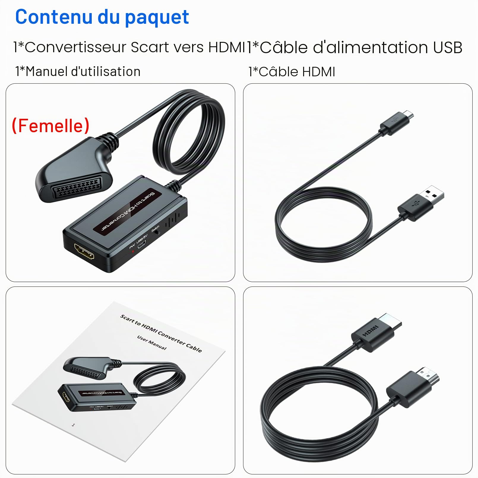 Convertisseur péritel femelle vers HDMI, prise en charge 4:3/16:9/16:10/Aspect Ratio, commutateur de résolution HDMI 720p/1080p