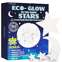 Vista 1 de LUMOSX Estrellas que brillan en la oscuridad para techo – 220 piezas de material reciclado estrellas con estrella del norte, luna y constelación