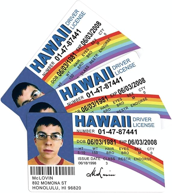 bA1 Gag Gifts - Fun McLovin Joke License ID Card 3 Pack - Funny Gag Gift Prank - McLovin ID Cards for Costume Props