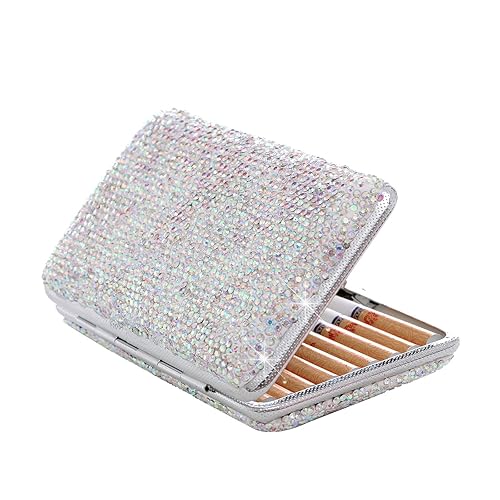 Miniatura 4 de Estuche para cigarrillos con diamantes de imitación para mujer, caja de cigarrillos de doble cara para 20 cigarrillos, regalo para fumadores (rosa)