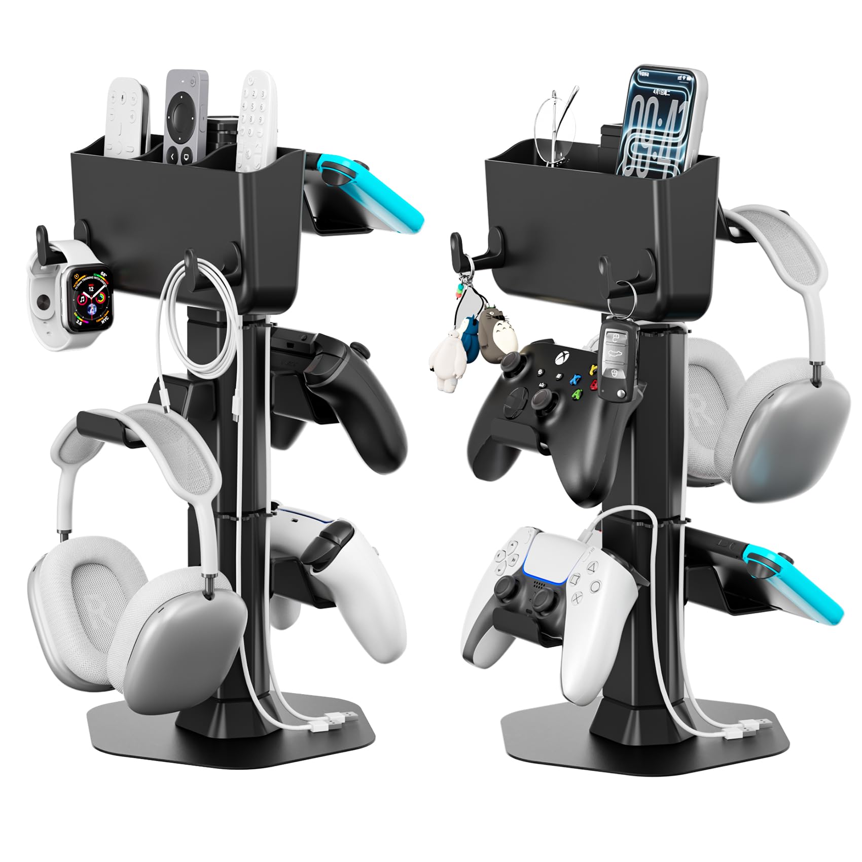 Supporto Controller e Cuffie con Porta Telecomando Condizionatore, Porta Joystick da Scrivania con 2 Ganci (per Orologi/Cavi) Accessori per PS5/PS4/Xbox/Switch, Organizer per Controller e Cuffi