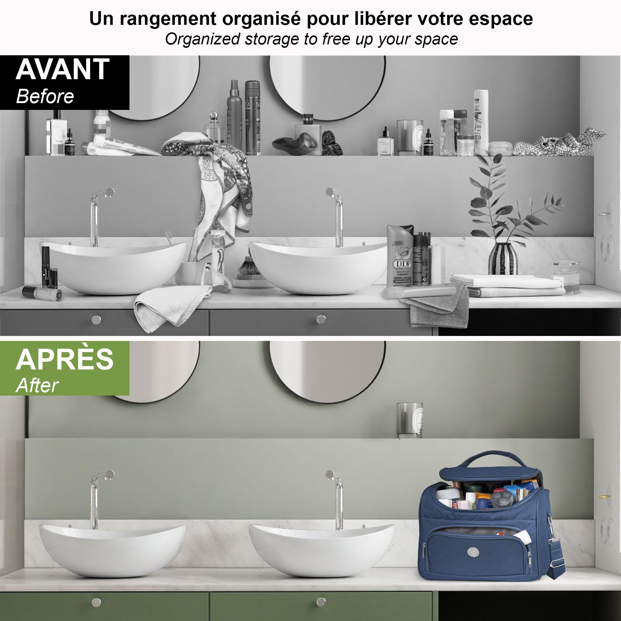 KINSTON - Neceser con separadores extraíbles - Estuche de Aseo para cosméticos con Compartimentos y asa, Organizador de Viaje para Colgar, Bolsa de Almacenamiento - Gran Capacidad