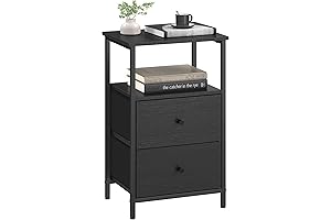 VASAGLE Nightstand: 24 Inch Tall Side Table with Fabric Drawers and Storage Shelf
