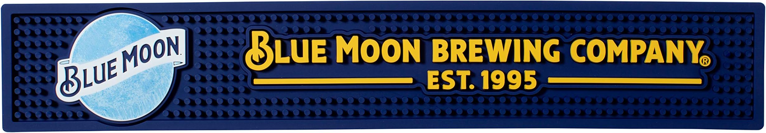 BLUE MOON Bar Mat - 20.75" x 3.5" - Heavy Duty Commercial Grade Non-Slip Rubber - Officially Licensed - Blue