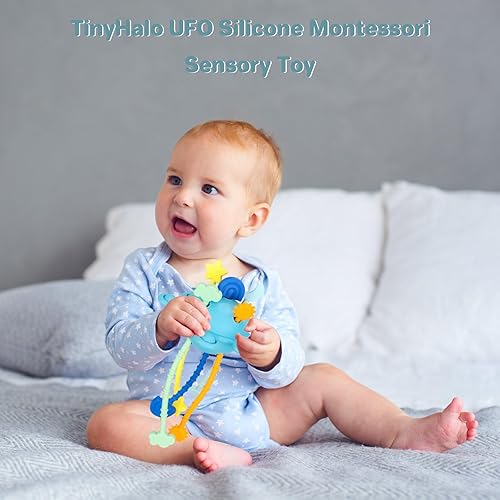 Miniatura 2 de TinyHalo Juguete Montessori de silicona para bebés y niños pequeños, juguete sensorial de cuerdas para tirar, juguete de silicona de grado