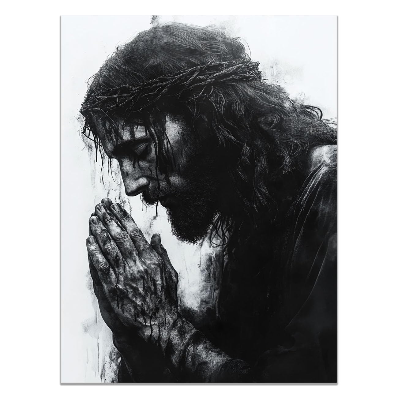 QUSAAOU Jesus Canvas Wall Art Black and White Praying Jesus Christian Religious Prints Painting for Bedroom Living Room Bedroom Hallway Home Decoration(black white)-80x120cm Unframed