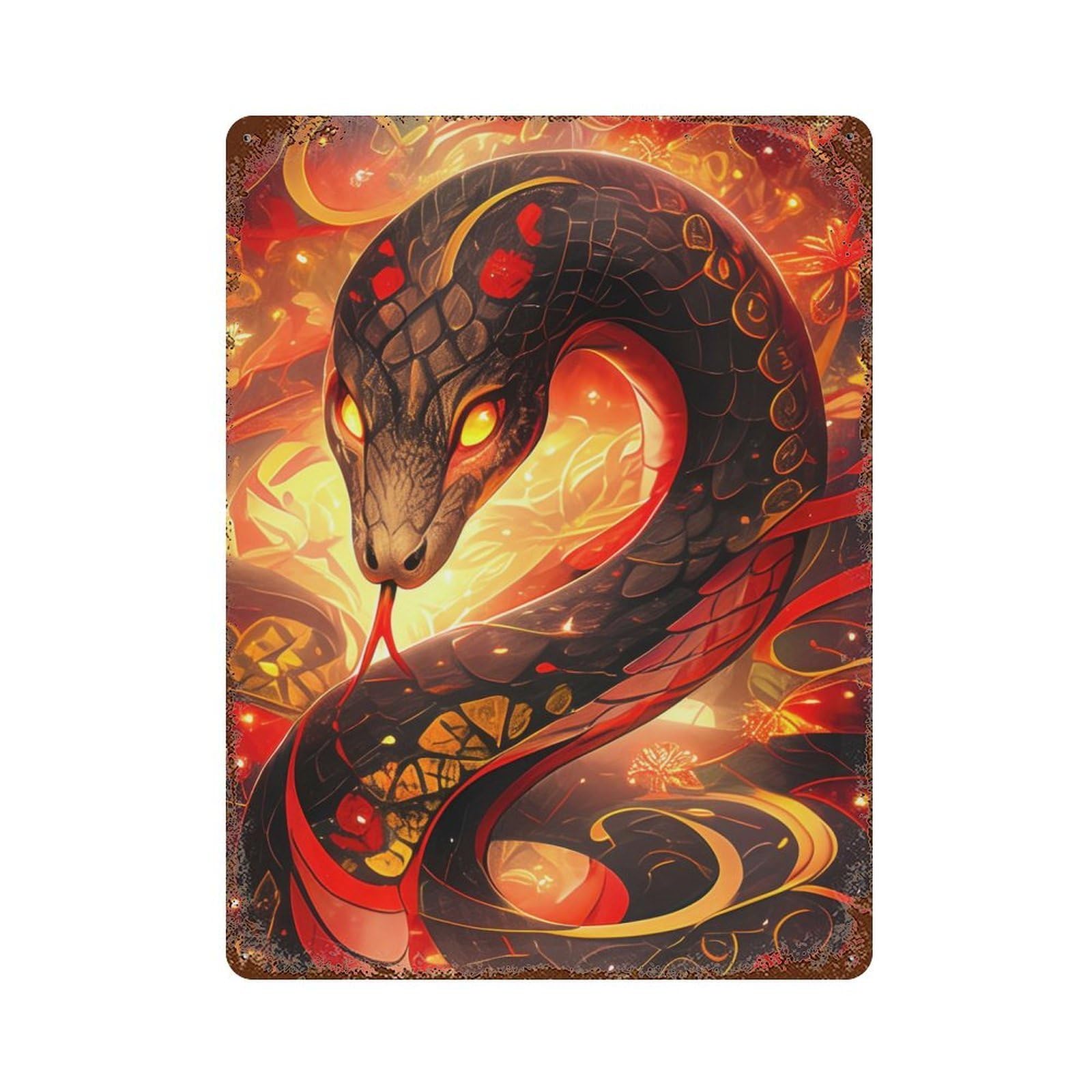 Year of The Snake - Fiery Serpent Weathered Tin Sign 15.7"x11.8", Decorative Metal Wall Art for Garage, Bar And Workshop Decor