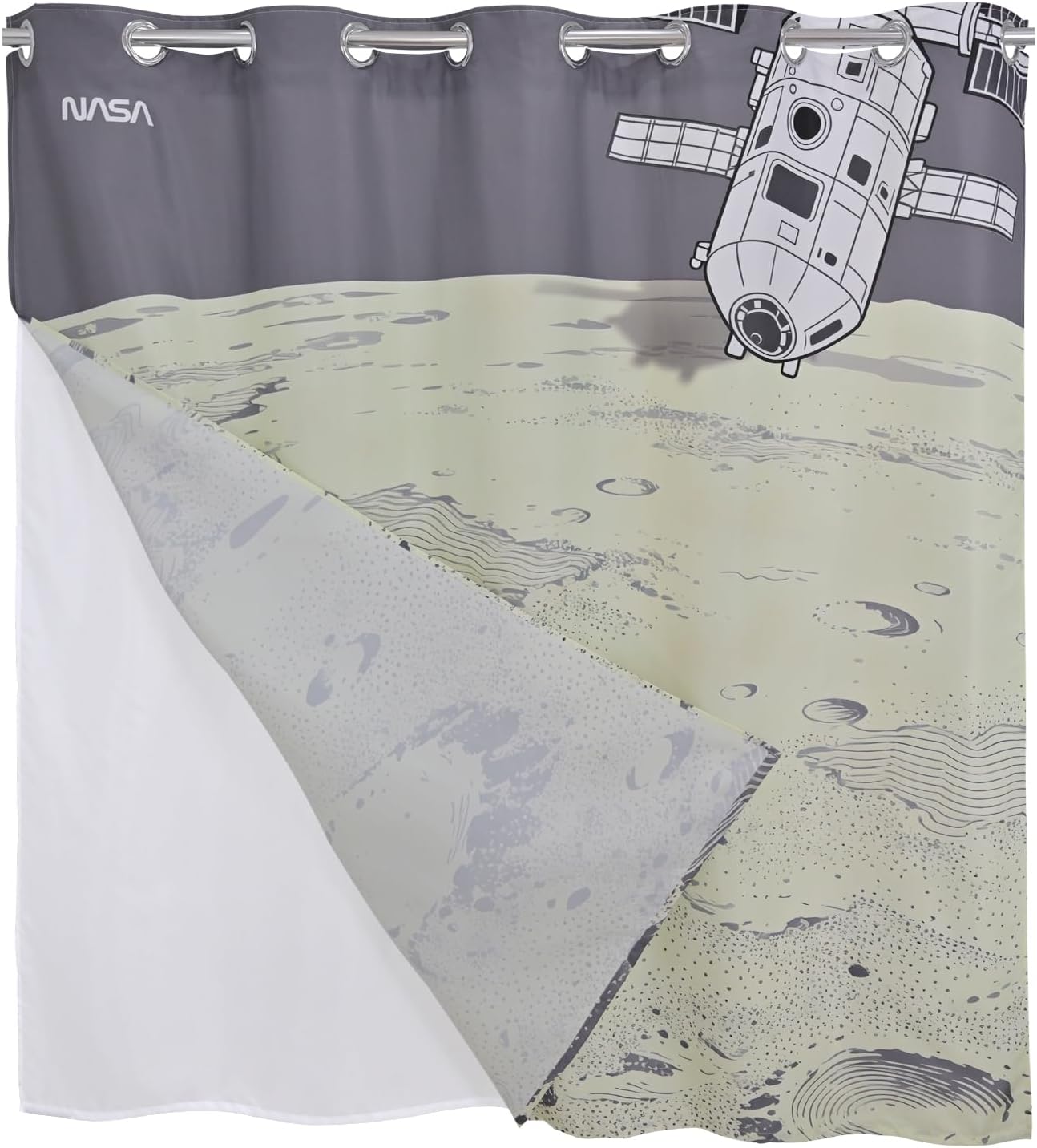 NASA Cosmic Dunes No Hook Shower Curtain Set, NASA-Licensed Space Poster Art, Nebula Cloud Star Design, Gallery-Style Bathroom Décor (Cosmic Dunes-Blue, 72" W x 74" L (Pack of 1))