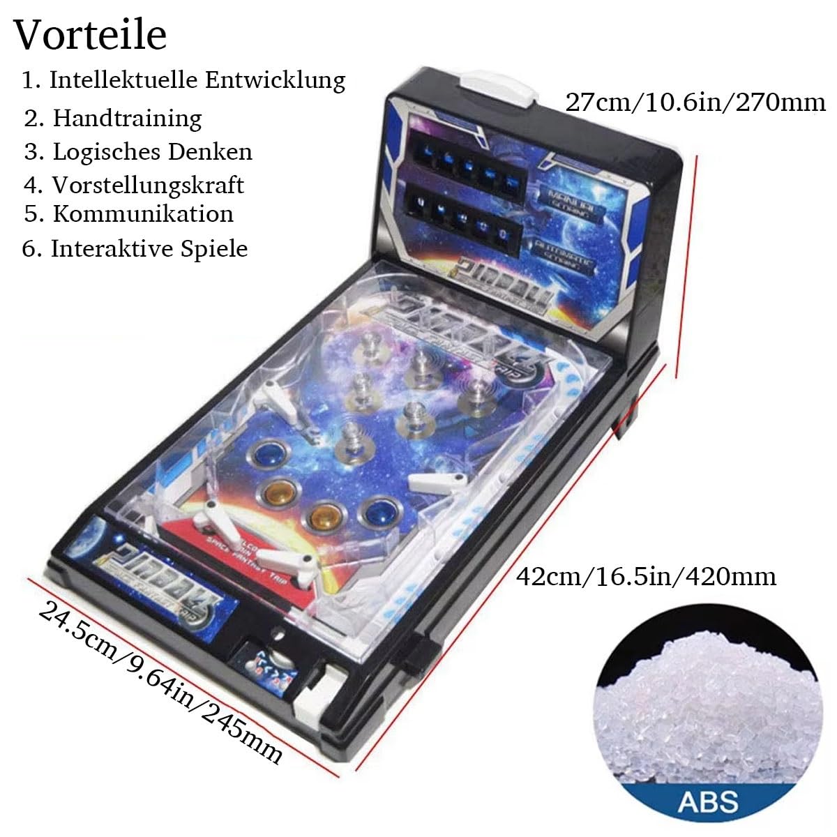 Flipper Électronique de Table Jouet pour Garçons et Filles Âgés 6 + Ans Jeux de Cerveau & Mémoire & Rapidité Flipper Jeu avec Musique 2h45 d’Histoires Incluses