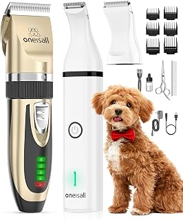 oneisall 2-in-1 Dog Clippers & Paw Trimmer Kit - Low Noise Cordless Grooming for Small Large Dogs Cats Thick Hair