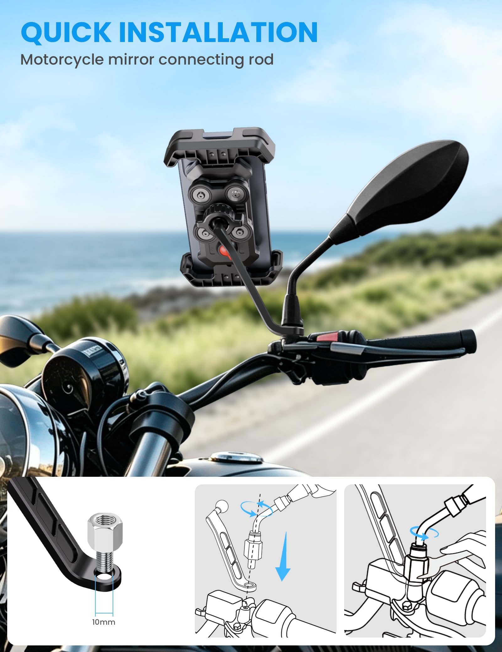 Grefay Uchwyt na Telefon do Roweru i Motocykla, Obrotowy 360° | Uniwersalny, Na Kierownicę, iPhone i Android, Stabilny Montaż