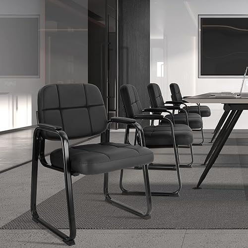 Miniatura 7 de CLATINA Silla de recepción clásica con reposabrazos acolchados y base de trineo, silla ergonómica para invitados para oficina, conferencias, sala de