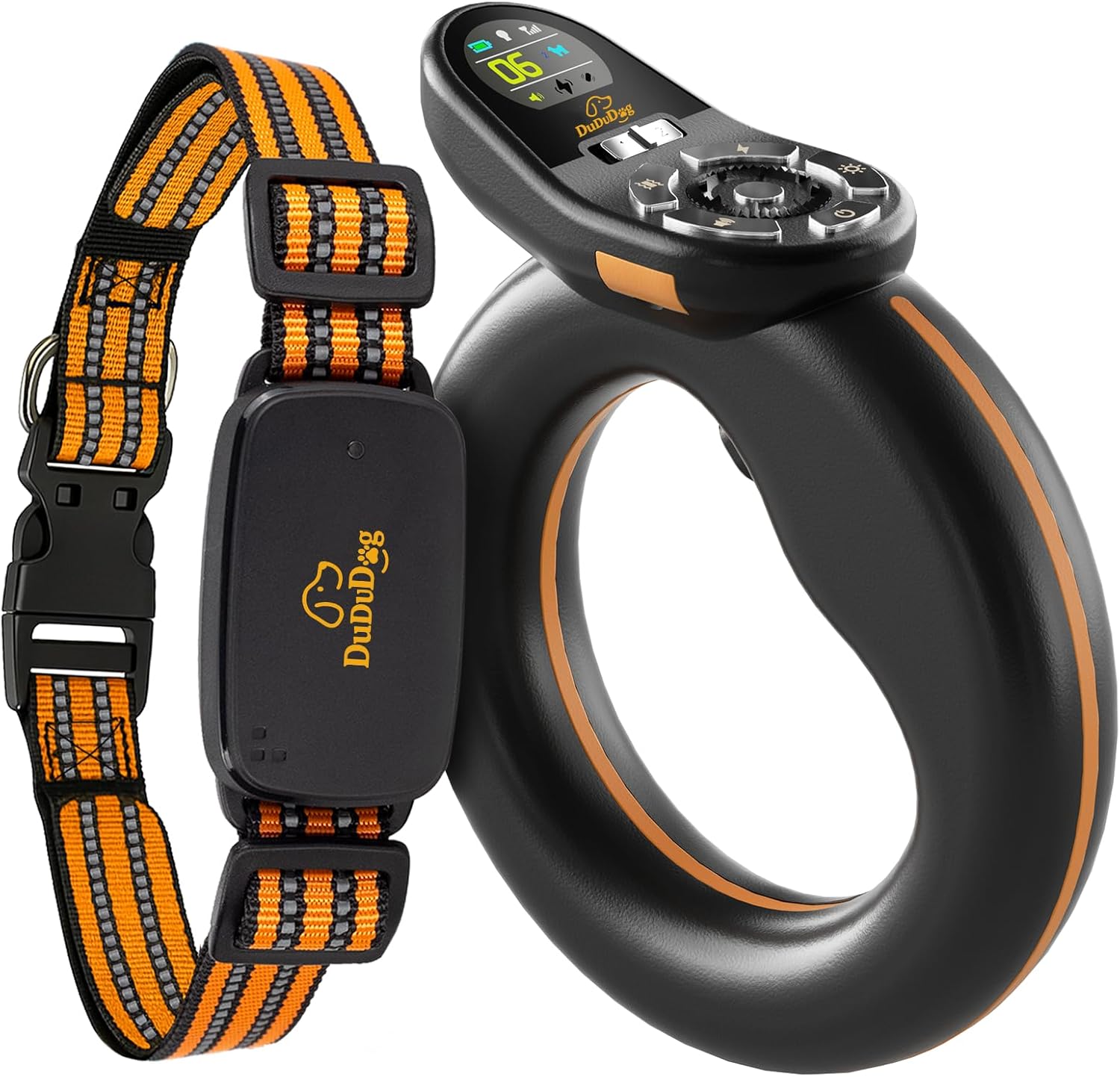 DuDuDog Training Shock Collars with 9.8FT Retractable Leash – 3200FT Remote E-Collar for Small & Large Dogs, Color Screen Display, Beep Vibration Static, IP67 Waterproof, USB-C Rechargeable