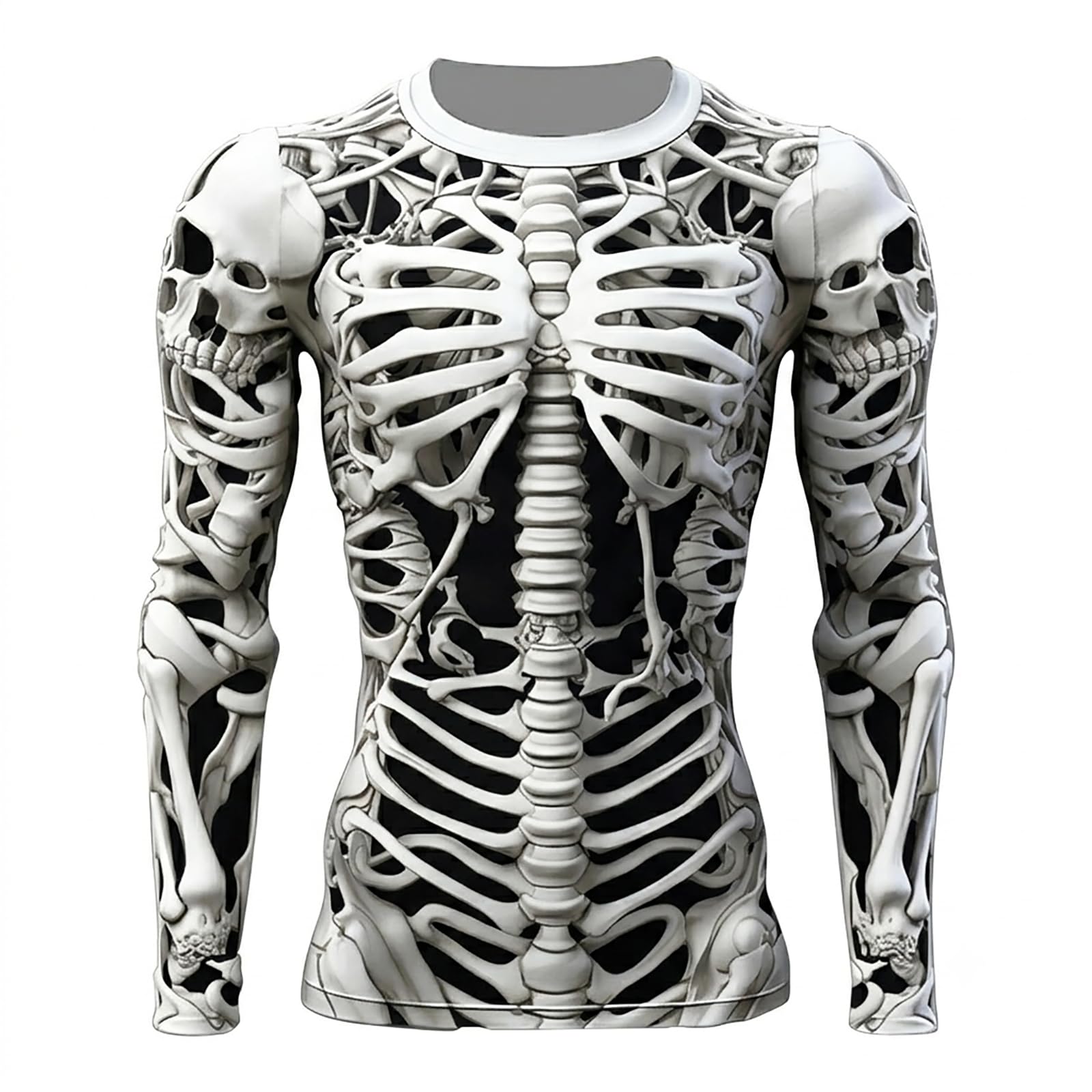 Mens Halloween Skeleton Shirts Crew Neck Long Sleeve 3D Print Graphic T Shirt Novelty Holiday Party Costumes Funny Pullover, Z04-White, S — image 1
