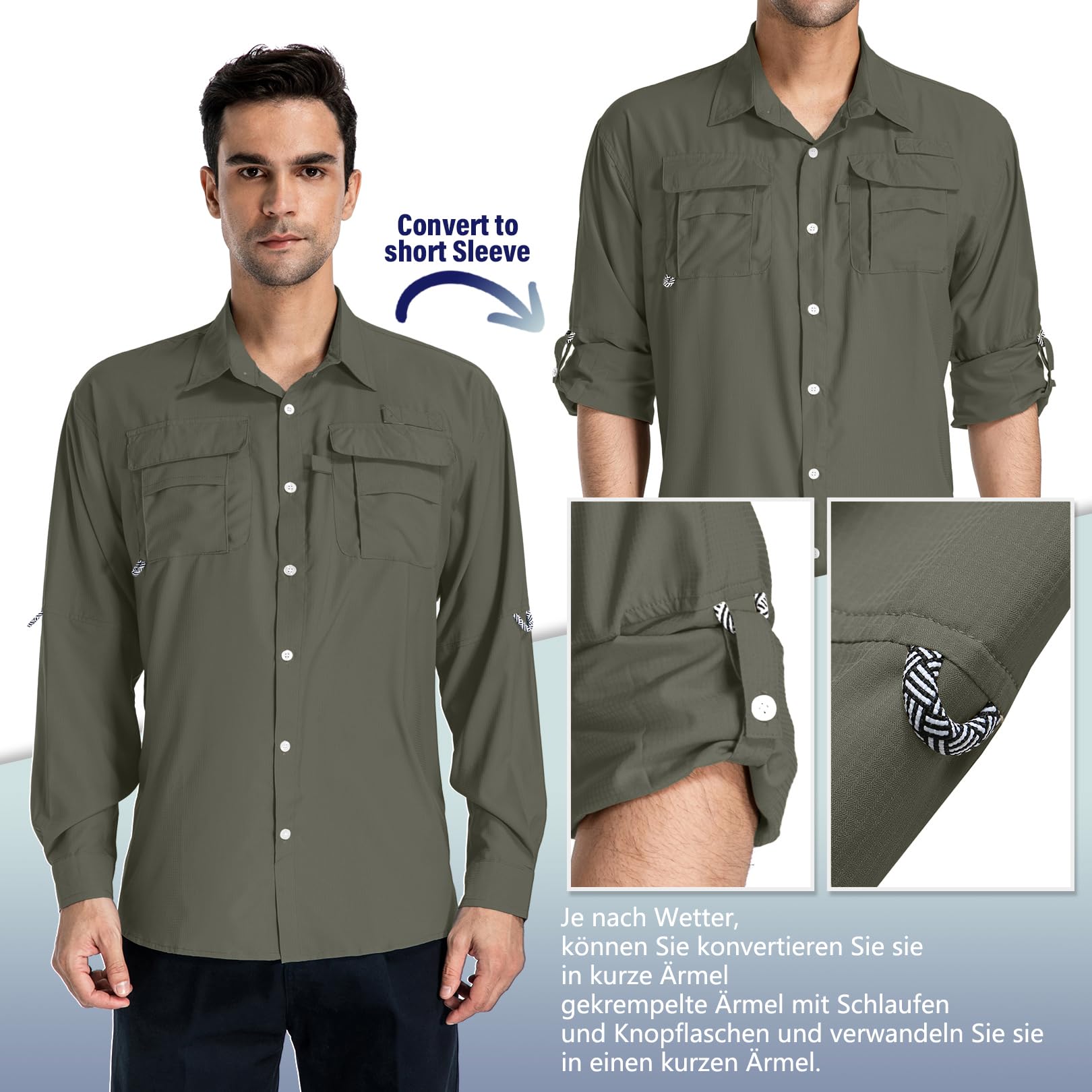 yeyity Camisa de exterior para hombre, manga larga, UPF50+, protección UV, transpirable, de secado rápido, para senderismo, pesca, trekking