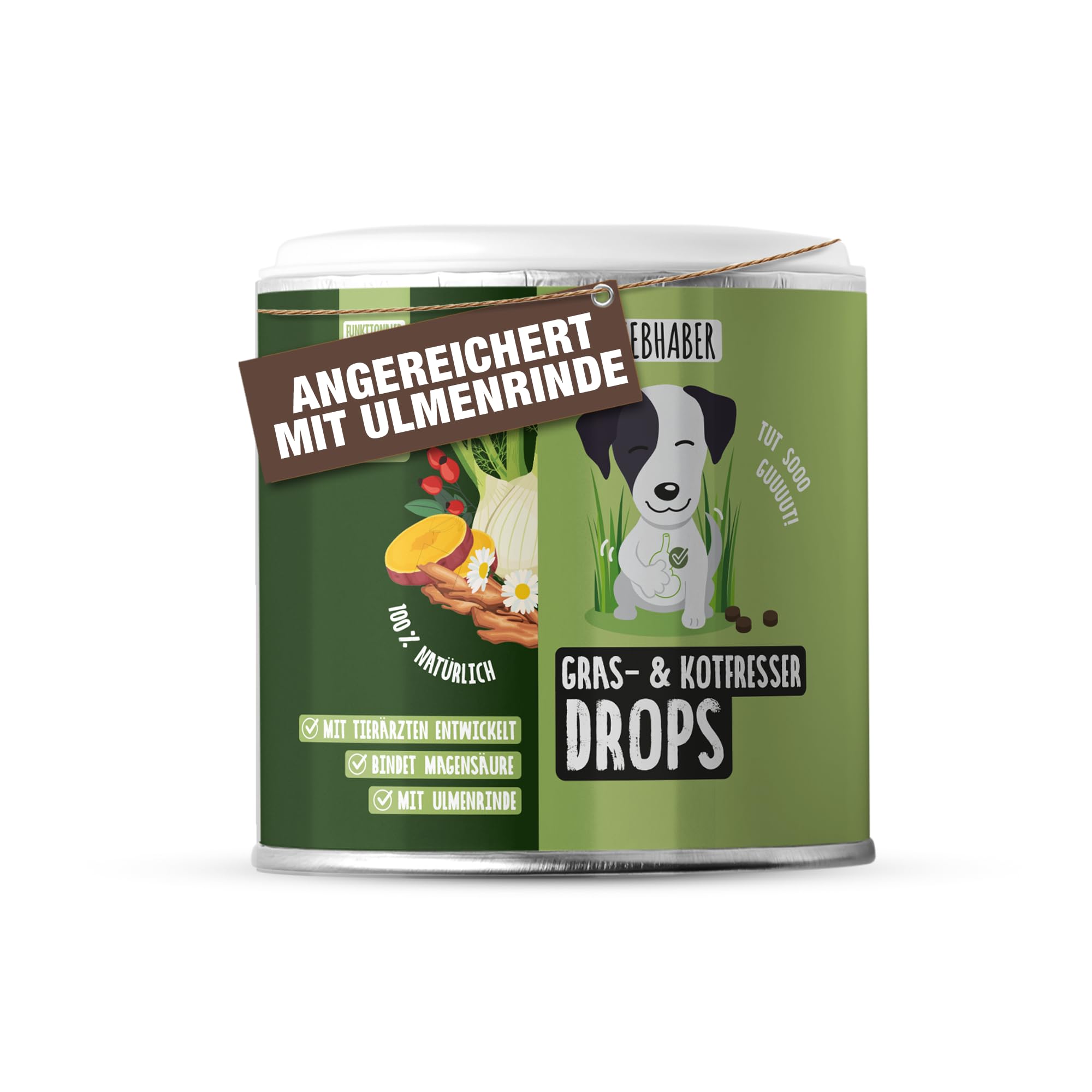 TIERLIEBHABER – Gras- & Kotfresser Drops mit Ulmenrinde für Hunde – Tierärztlich entwickelt – Bei Sodbrennen Hund – Angereichert mit Moor und Fenchel – 350g mit ca. 150 Drops